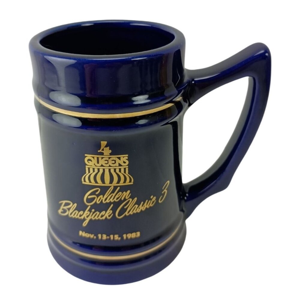 4 Queens Golden Blackjack Classic 3 Mug 1983 Vintage